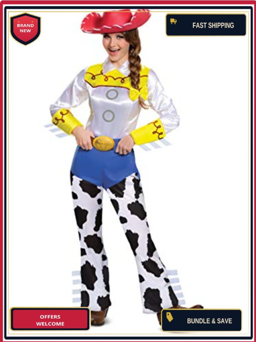 Toy Story Jessie Deluxe Costume for Women Jumpsuit Hat Hair Bow